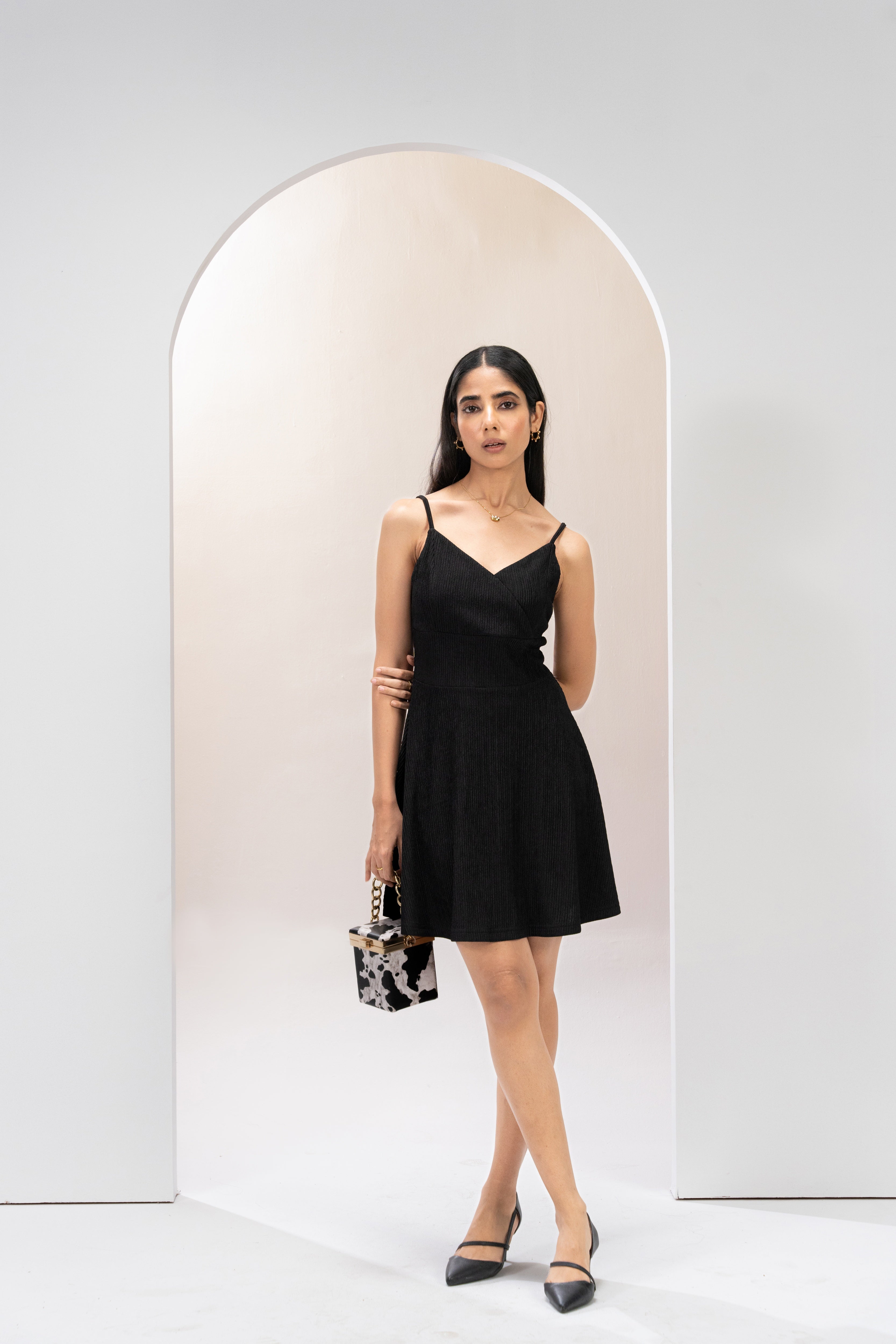 Noir Charm Fit and Flare Dress