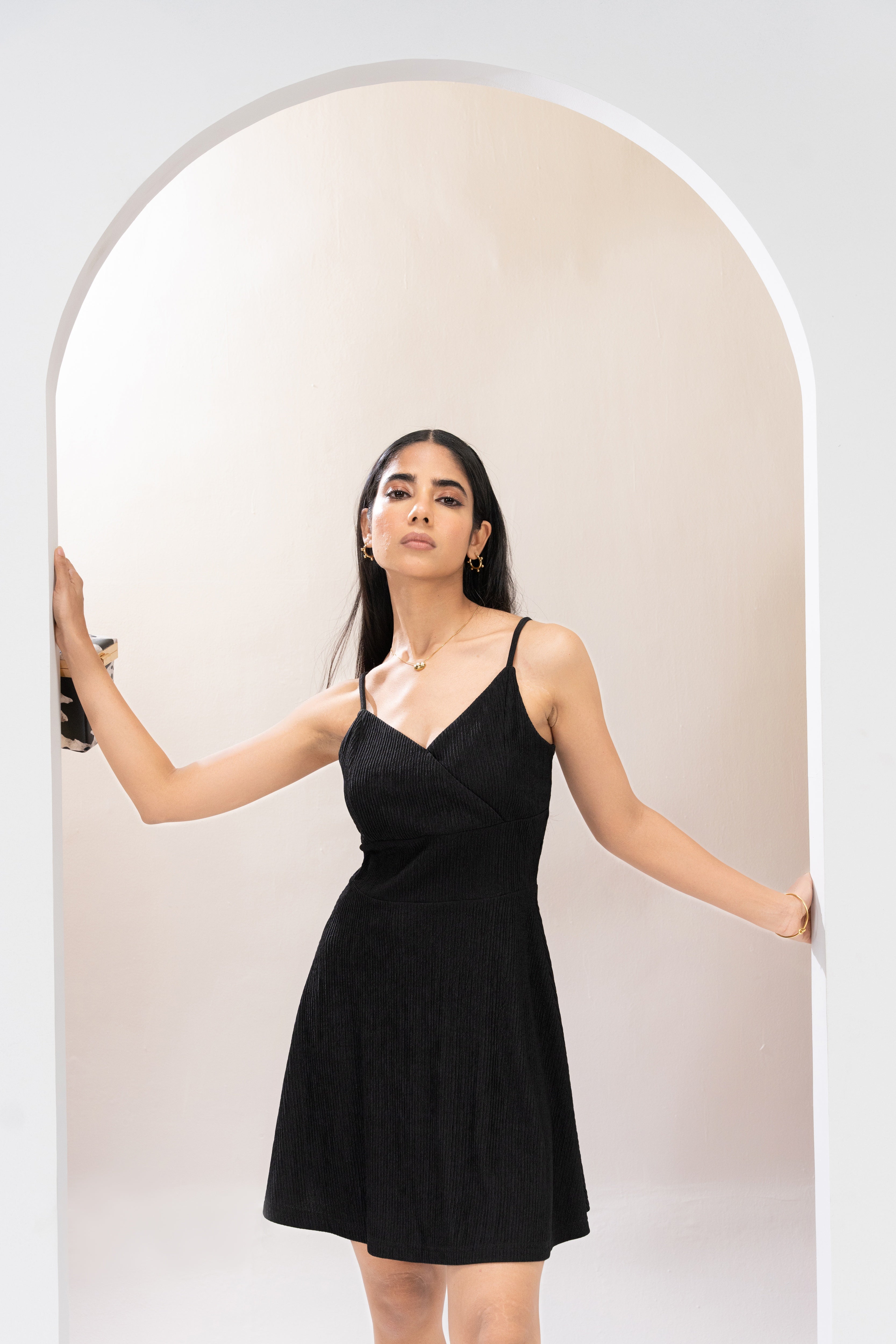 Noir Charm Fit and Flare Dress
