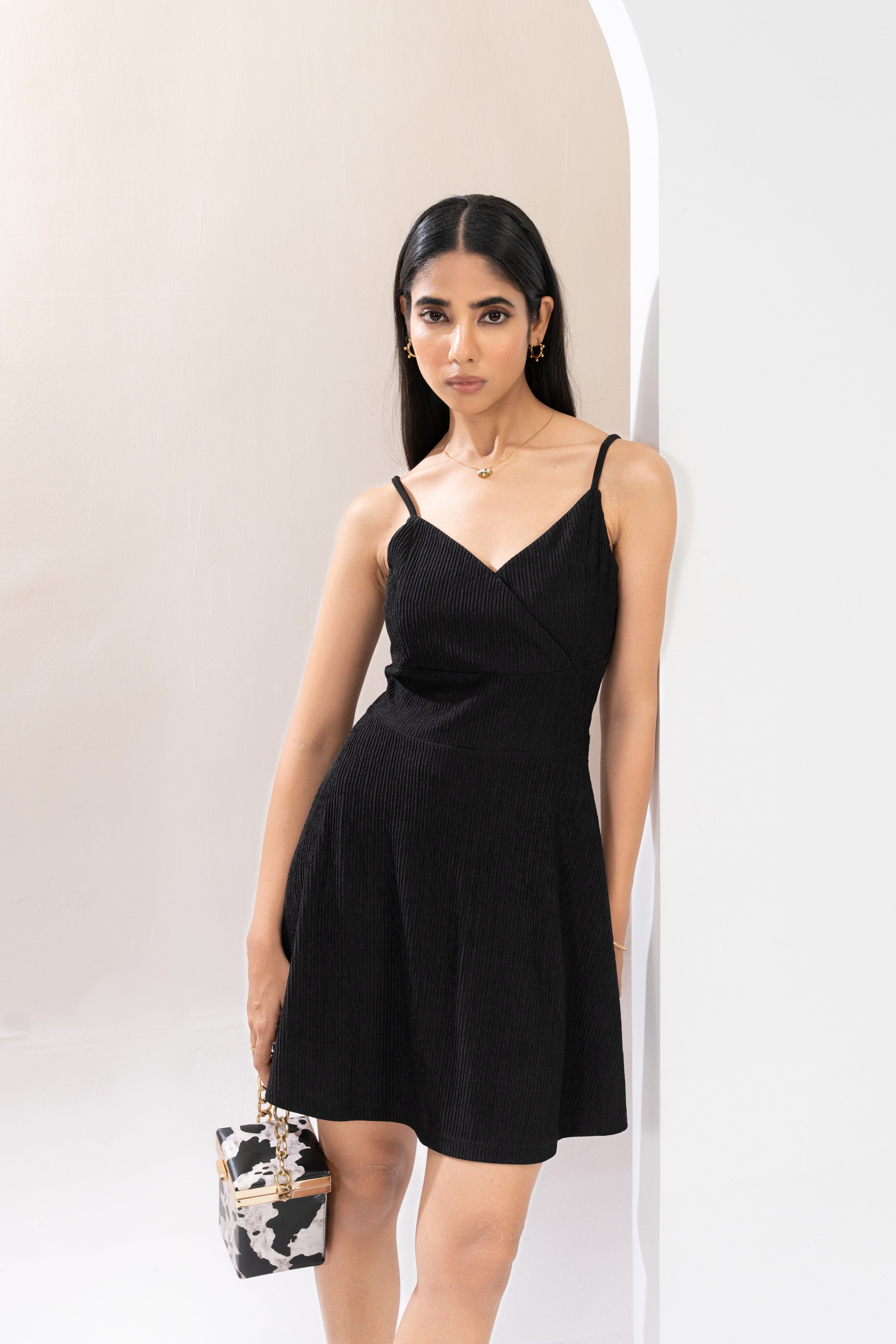 Noir Charm Fit and Flare Dress