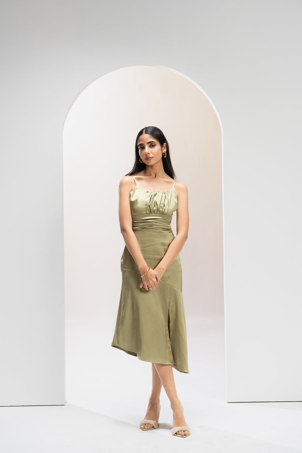 Olive Whisper Asymmetric Dress