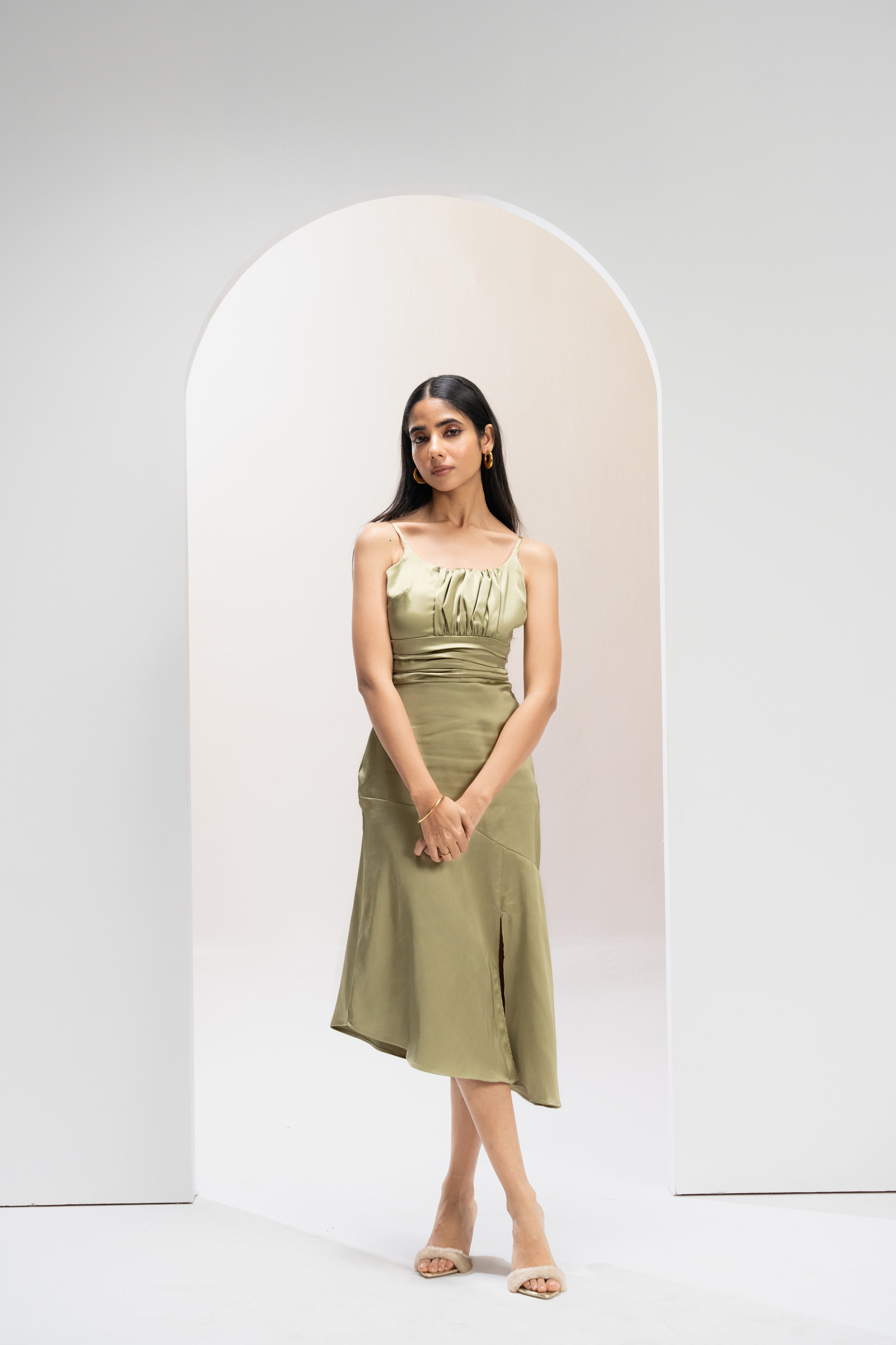 Olive Whisper Asymmetric Dress