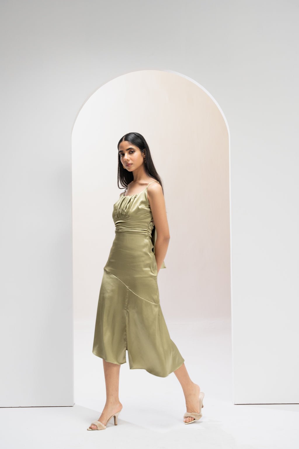 Olive Whisper Asymmetric Dress