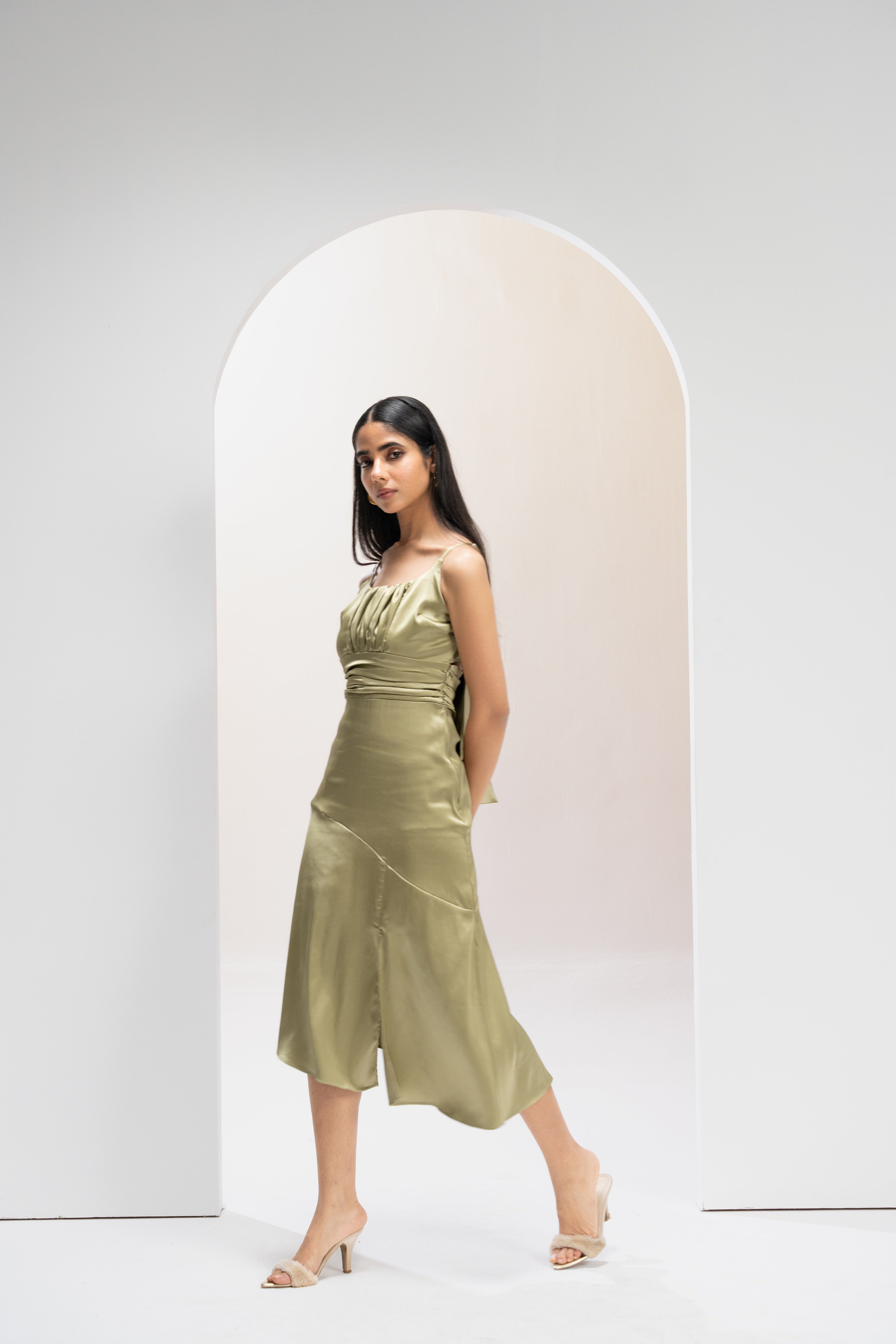 Olive Whisper Asymmetric Dress