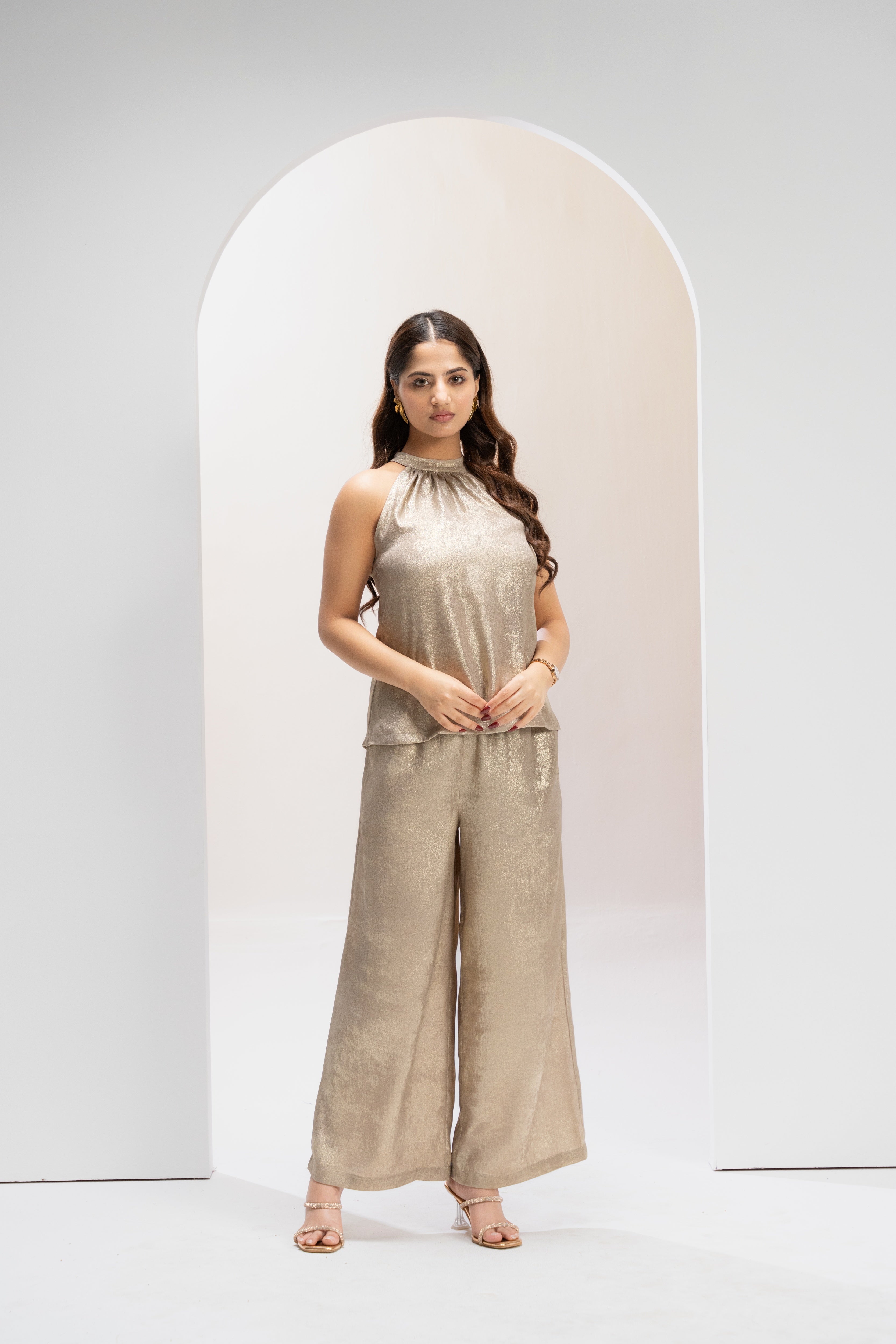 Champagne Halter Flow Co ord Set