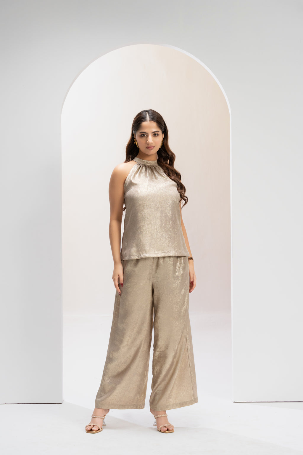 Champagne Halter Flow Co ord Set