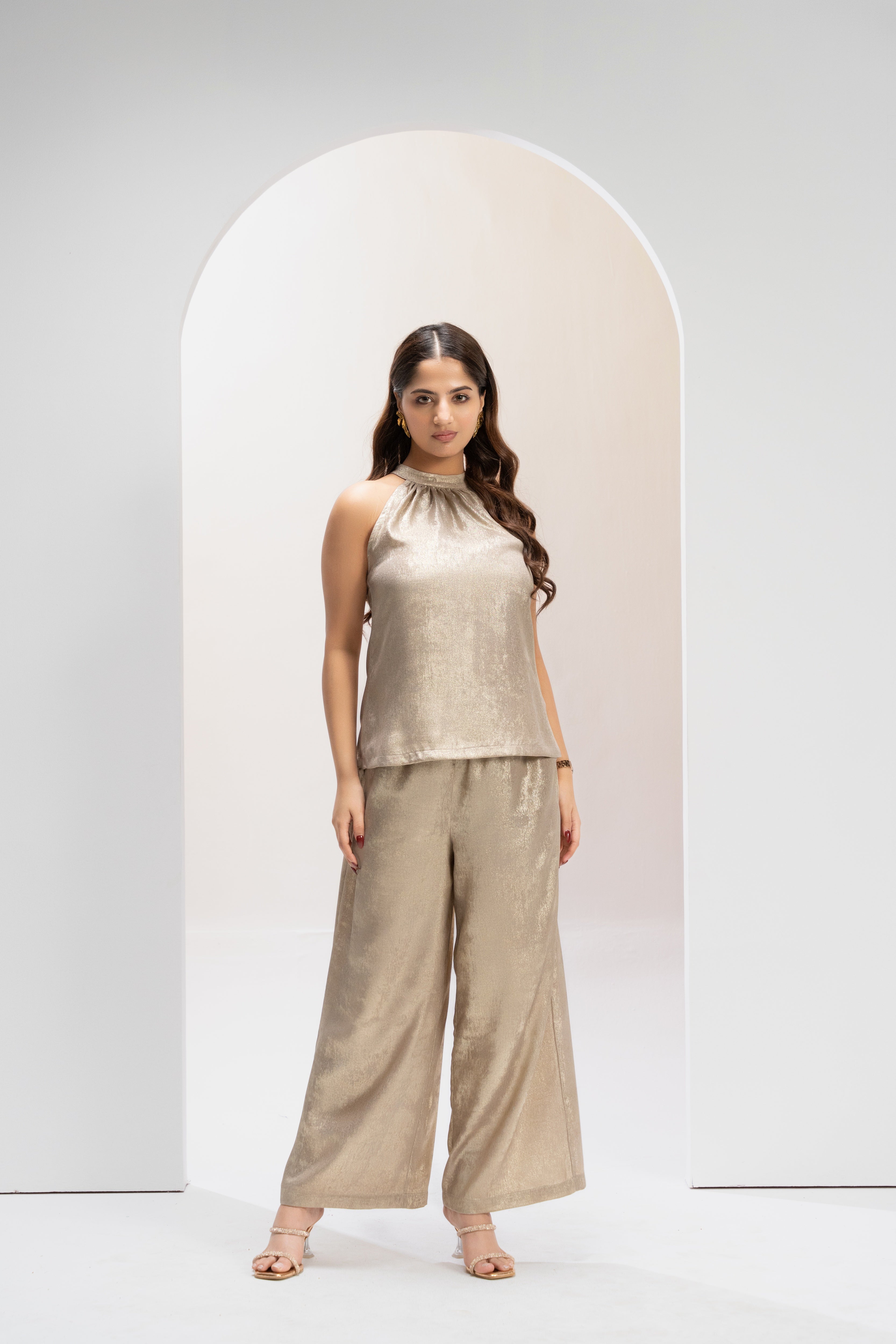 Champagne Halter Flow Co ord Set