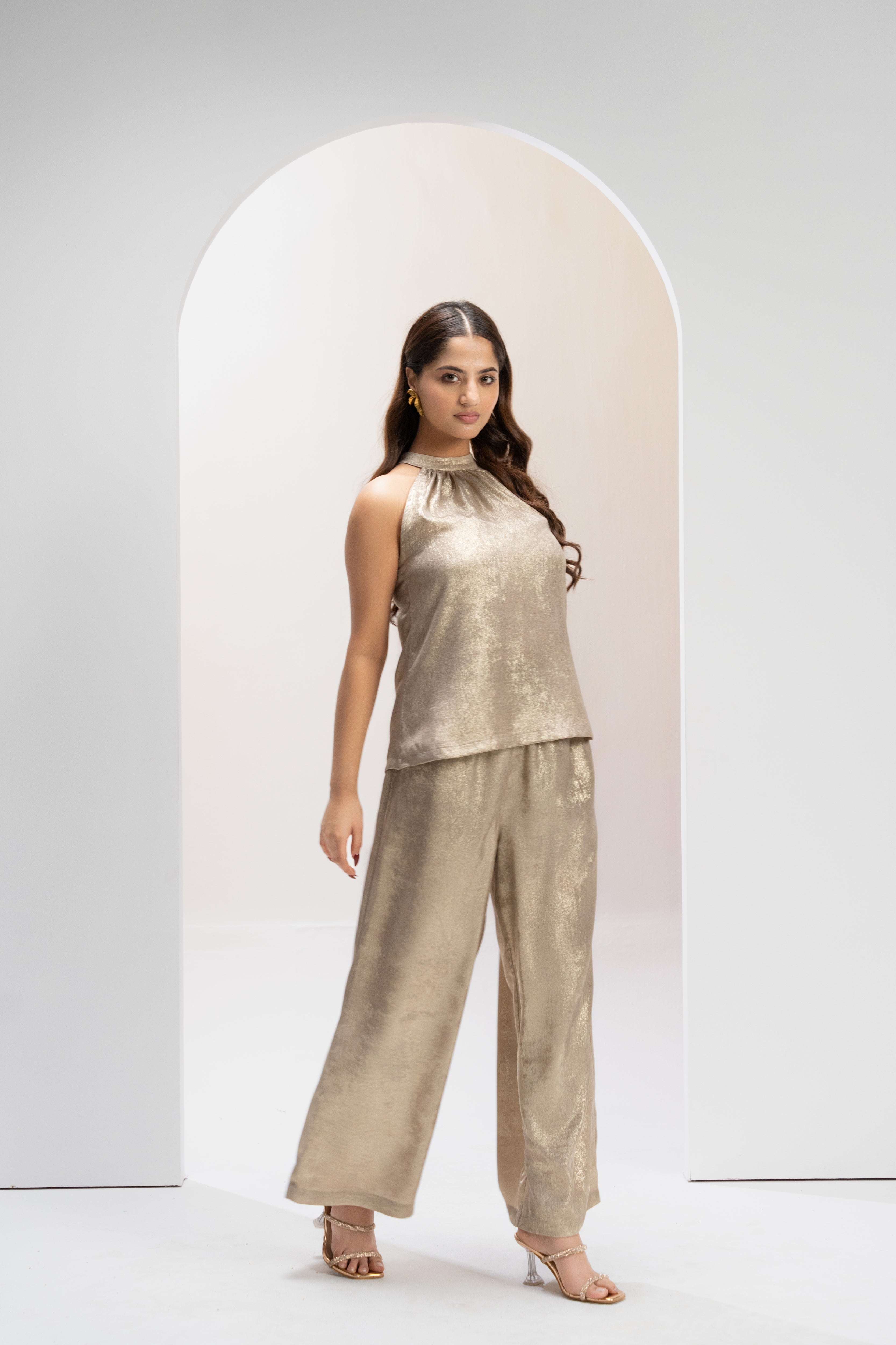 Champagne Halter Flow Co ord Set