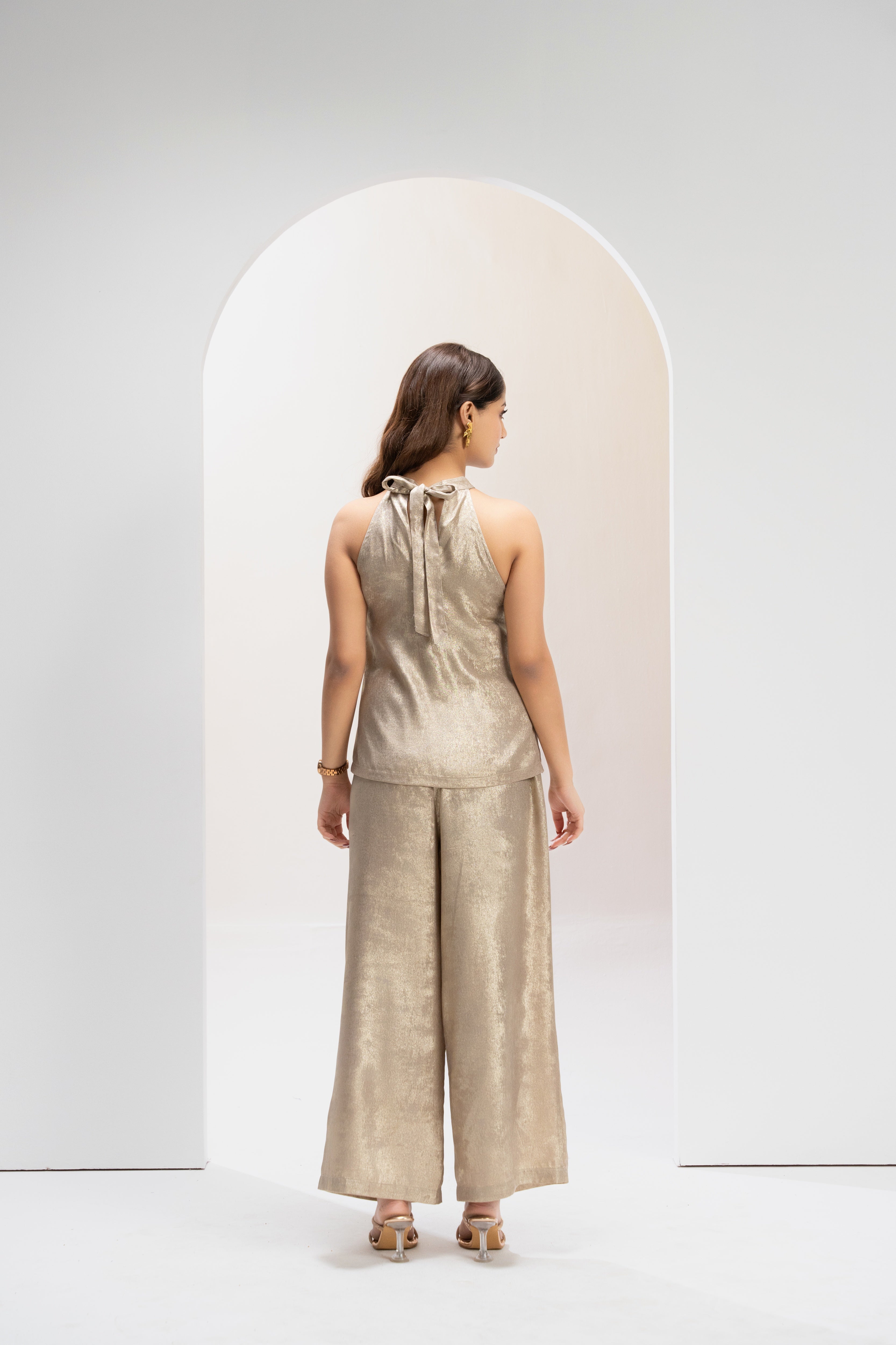 Champagne Halter Flow Co ord Set
