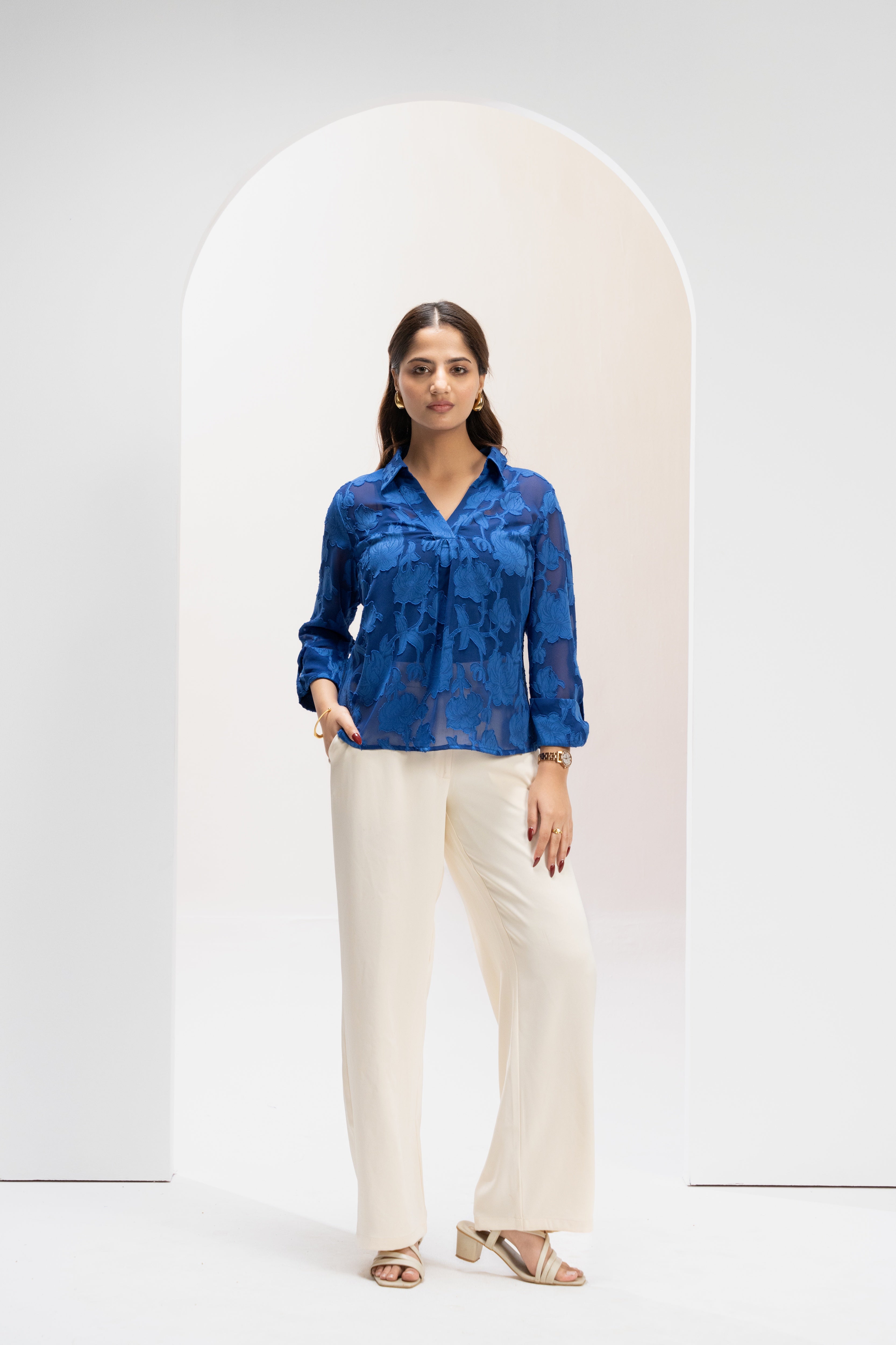 Azure Poise Jacquard Top