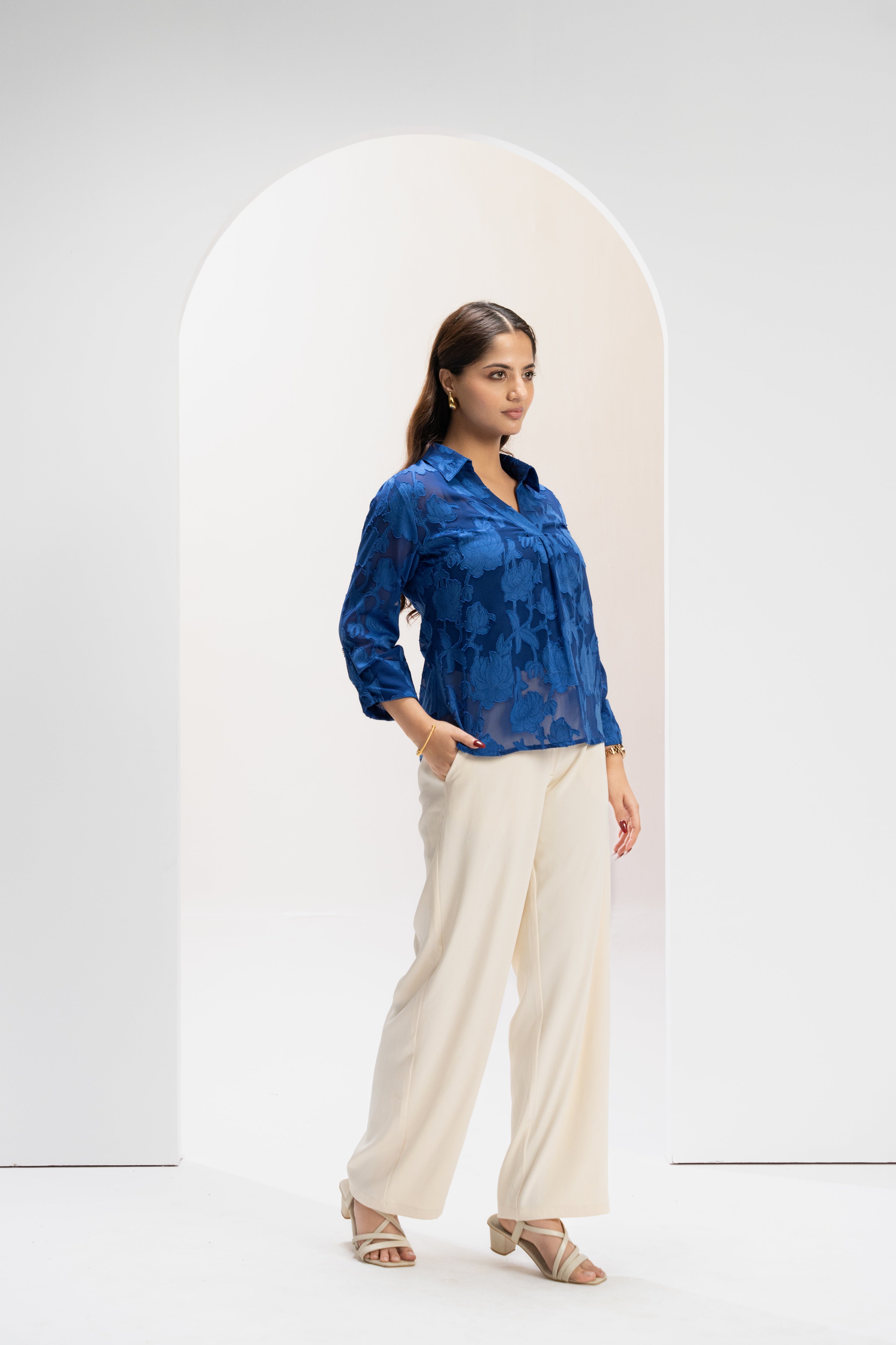 Azure Poise Jacquard Top