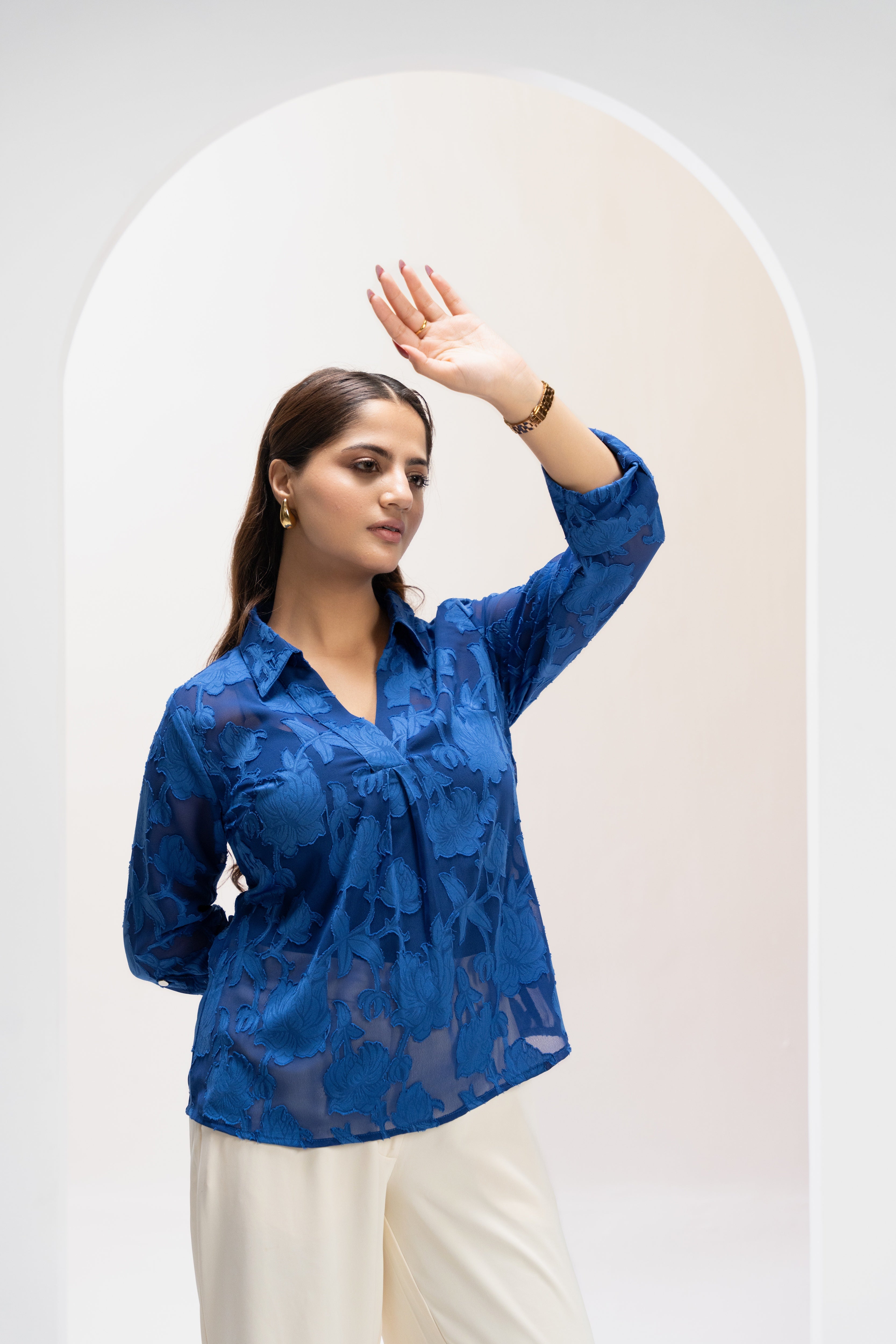 Azure Poise Jacquard Top