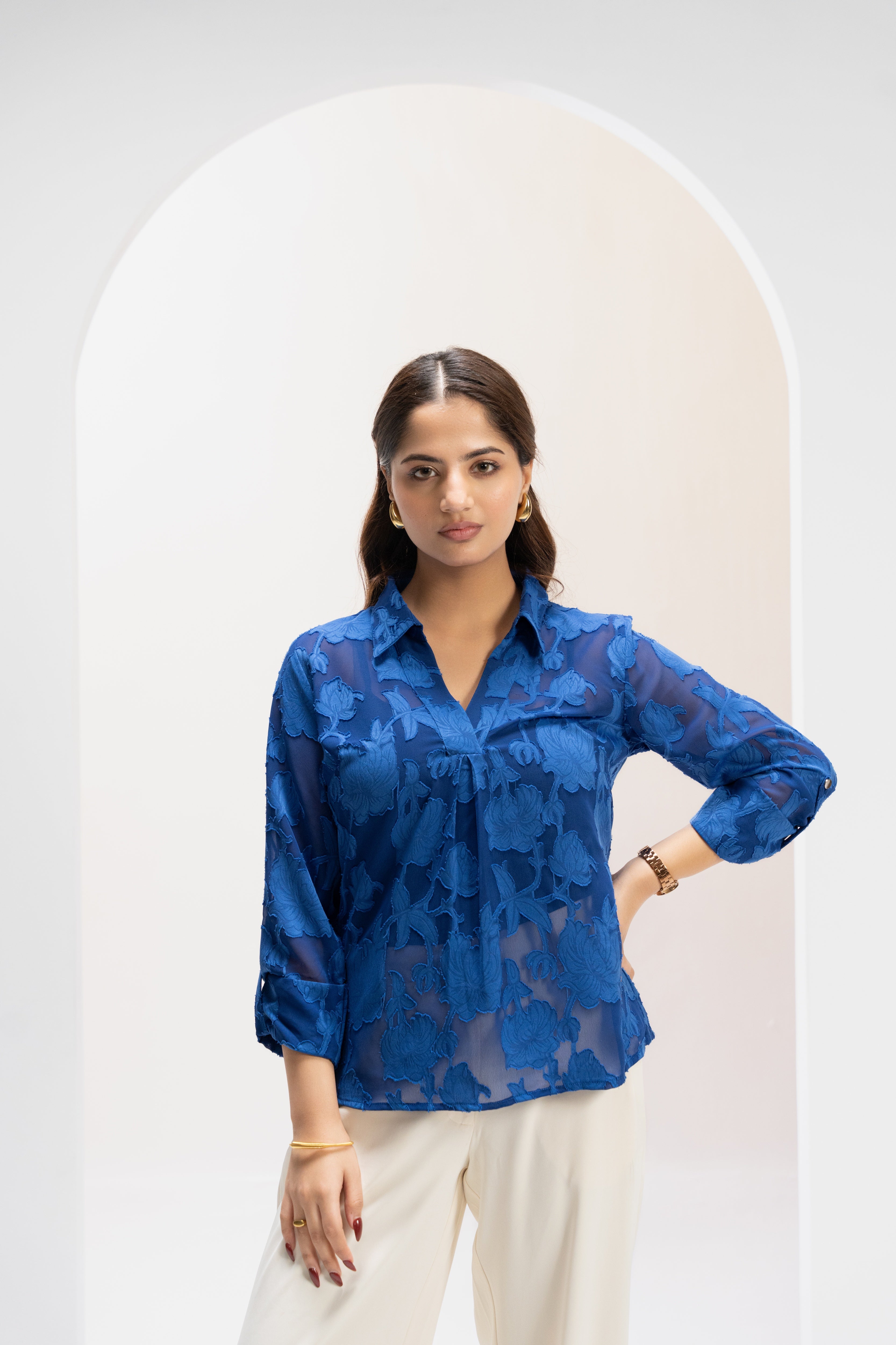 Azure Poise Jacquard Top