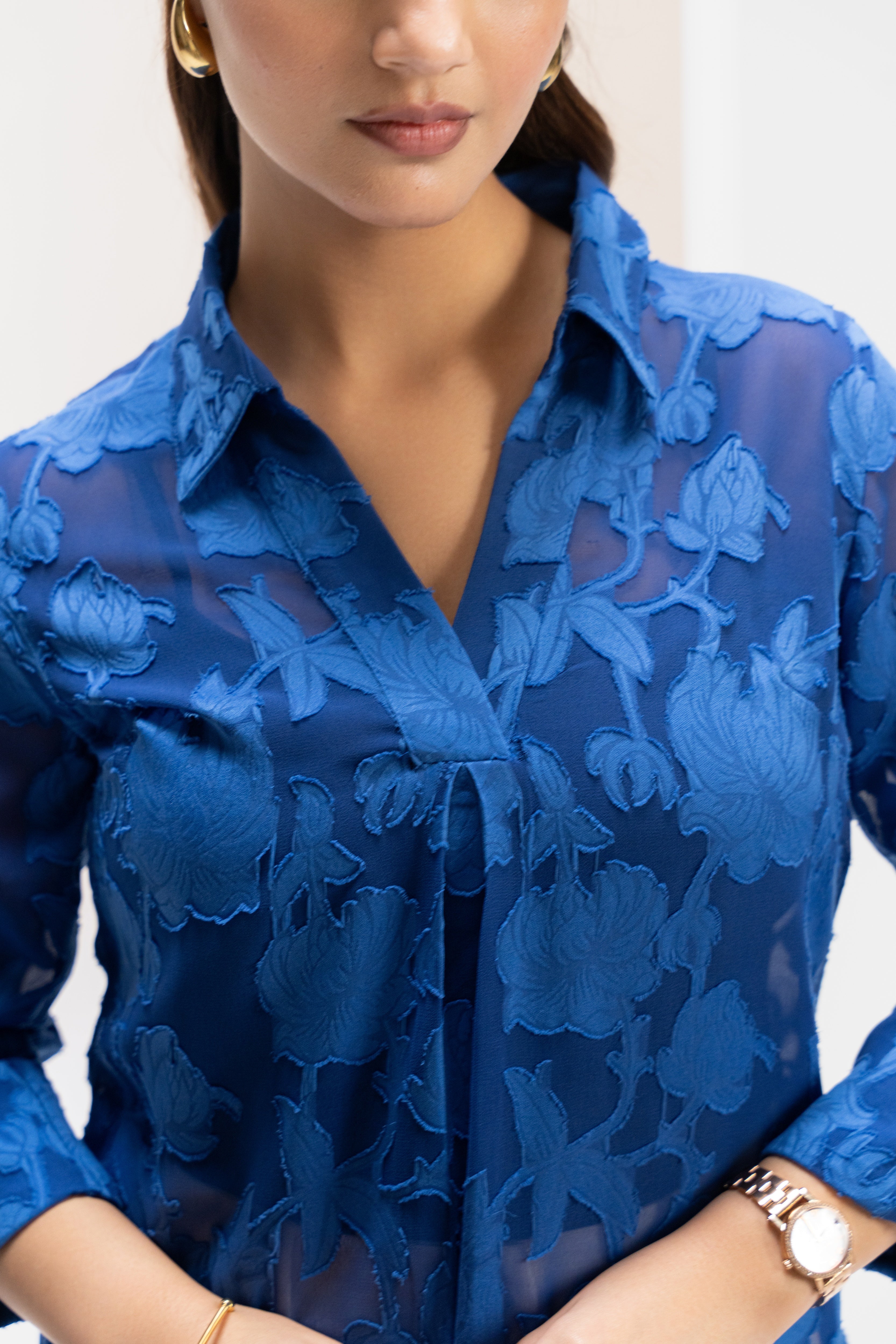 Azure Poise Jacquard Top