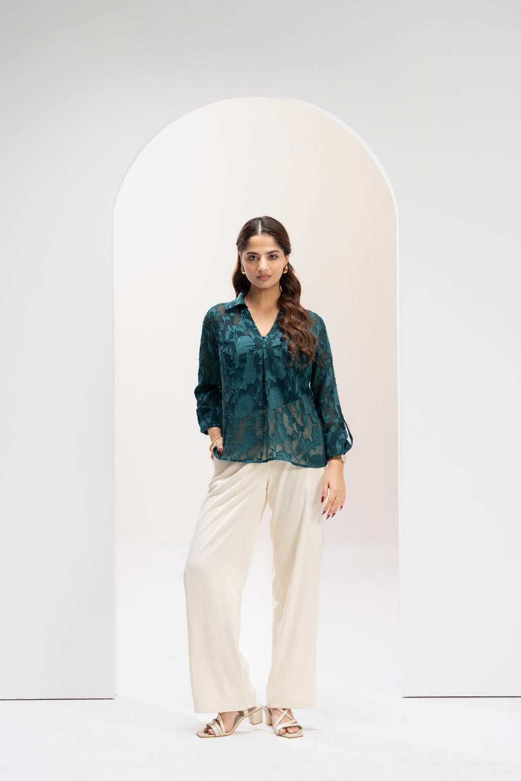 Verdant Poise Jacquard Top