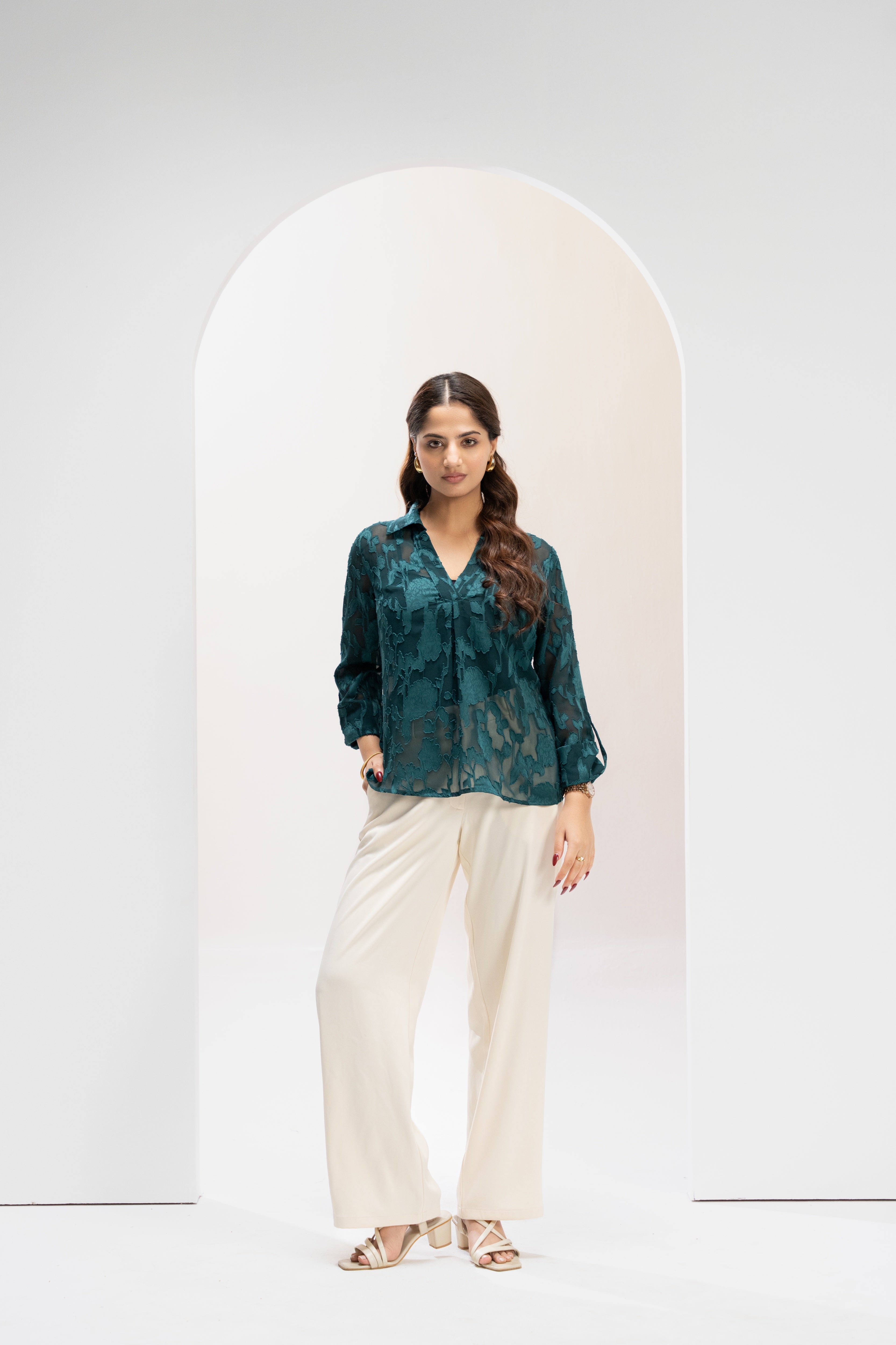 Verdant Poise Jacquard Top