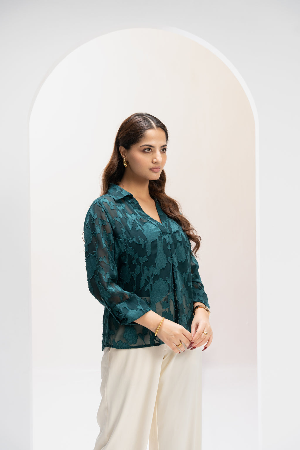 Verdant Poise Jacquard Top