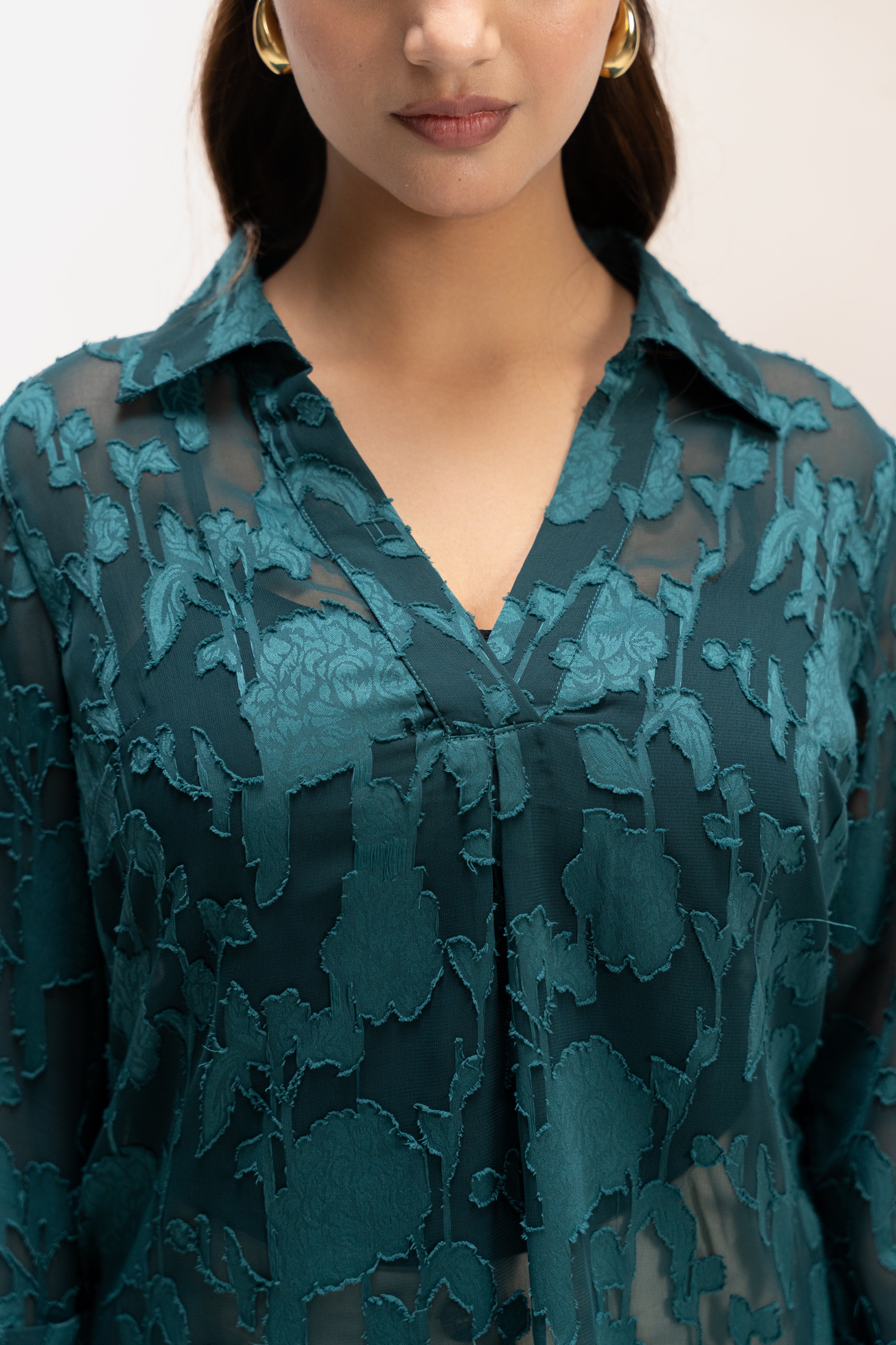Verdant Poise Jacquard Top