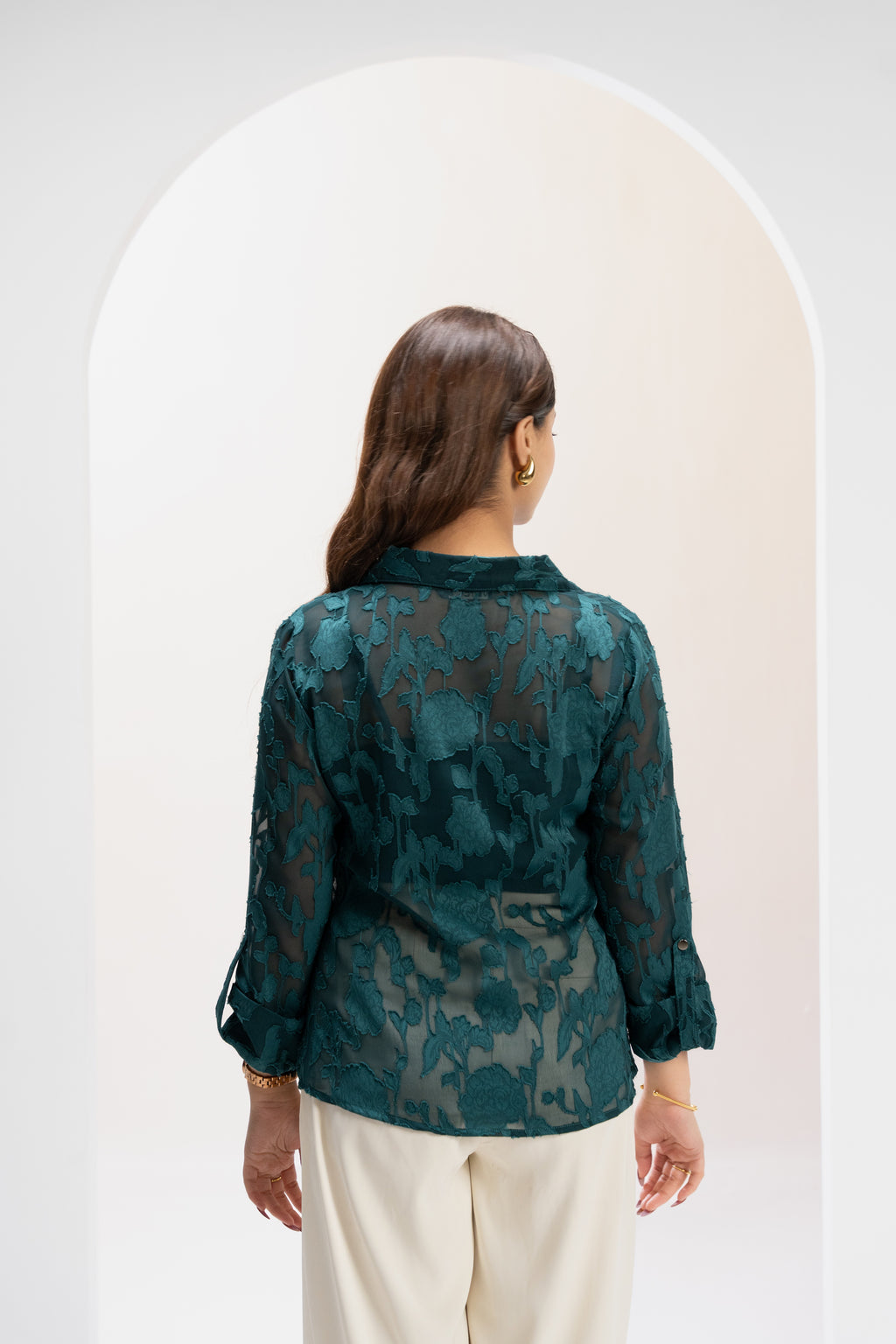 Verdant Poise Jacquard Top
